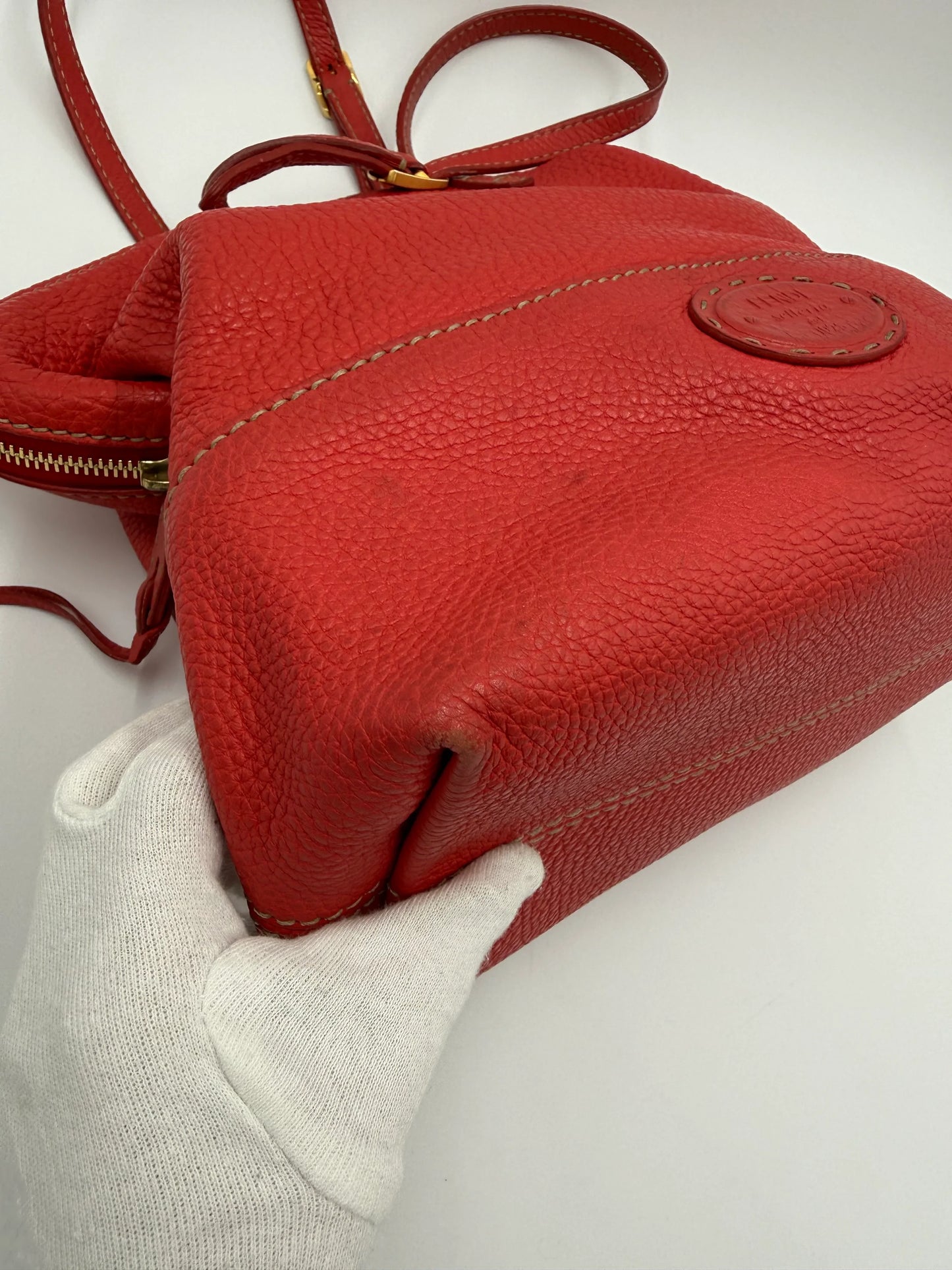 Fendi-Borsa-Tote-Selleria-in-Pelle-Martellata-Rosso-Corallo-70377521578308 - Pally Vintage Closet