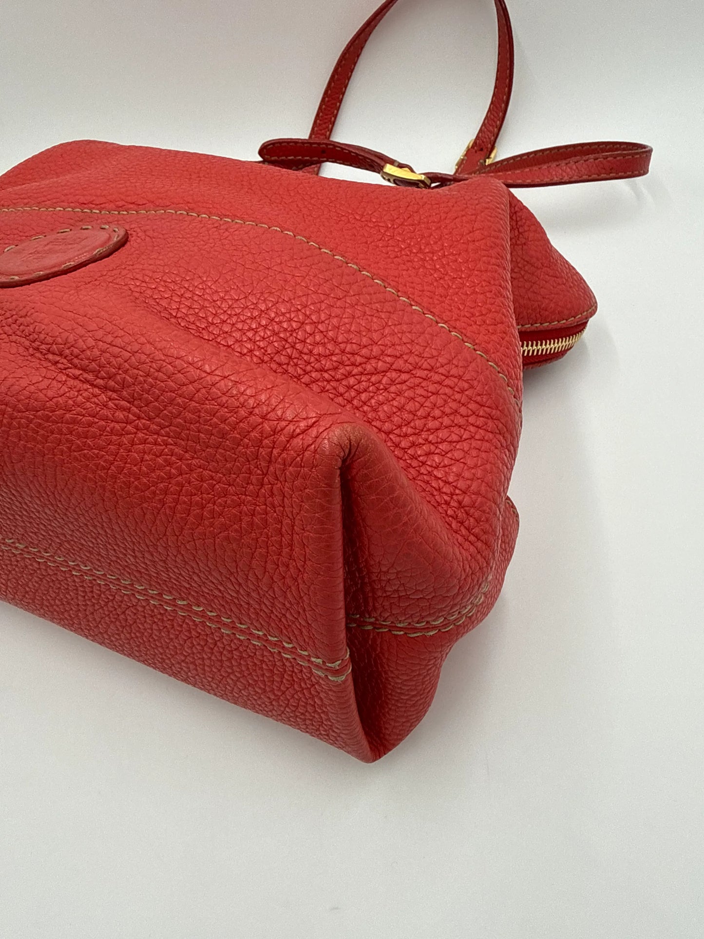 Fendi-Borsa-Tote-Selleria-in-Pelle-Martellata-Rosso-Corallo-70377521643844 - Pally Vintage Closet