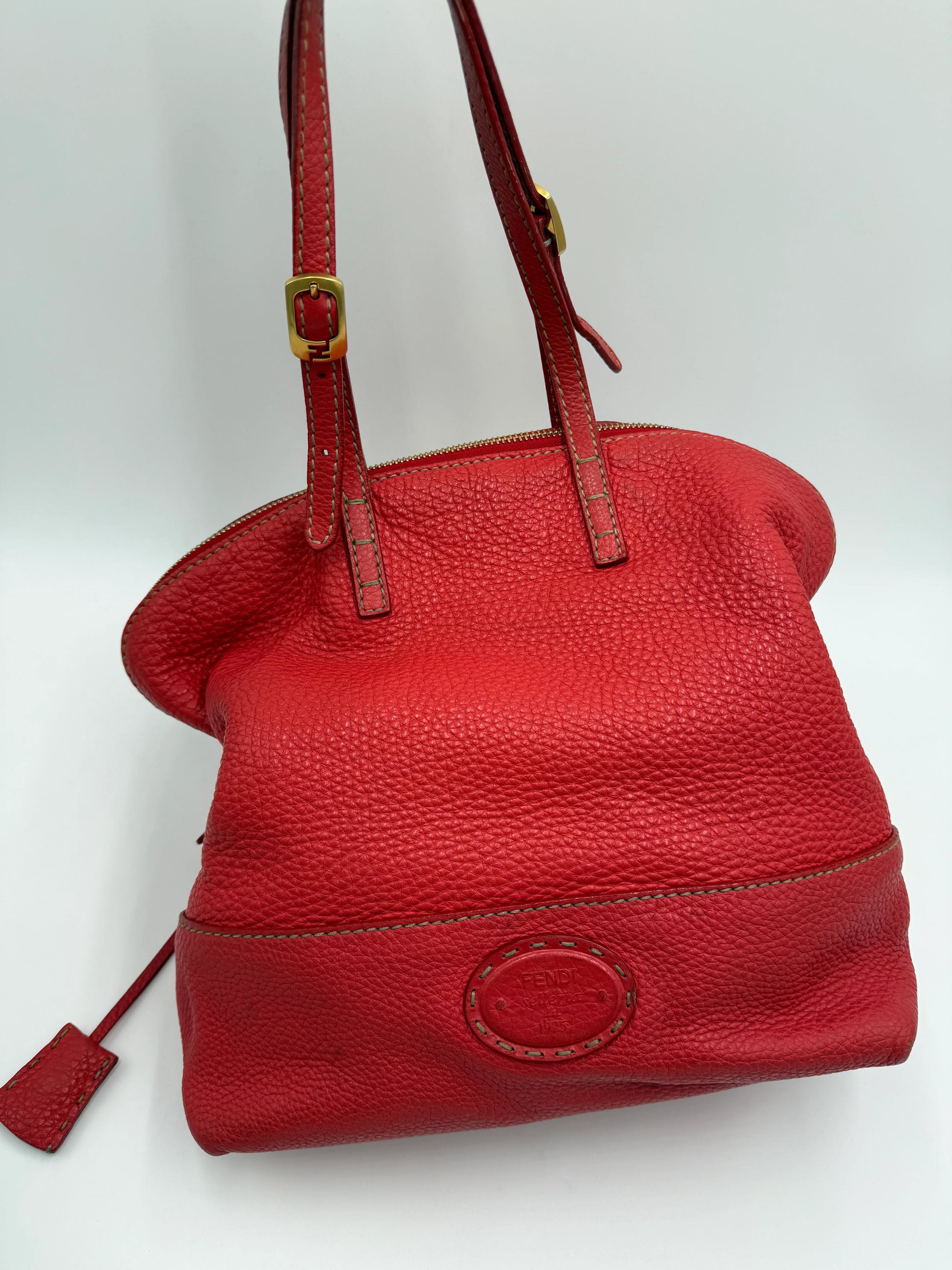 Fendi-Borsa-Tote-Selleria-in-Pelle-Martellata-Rosso-Corallo-70377521709380 - Pally Vintage Closet