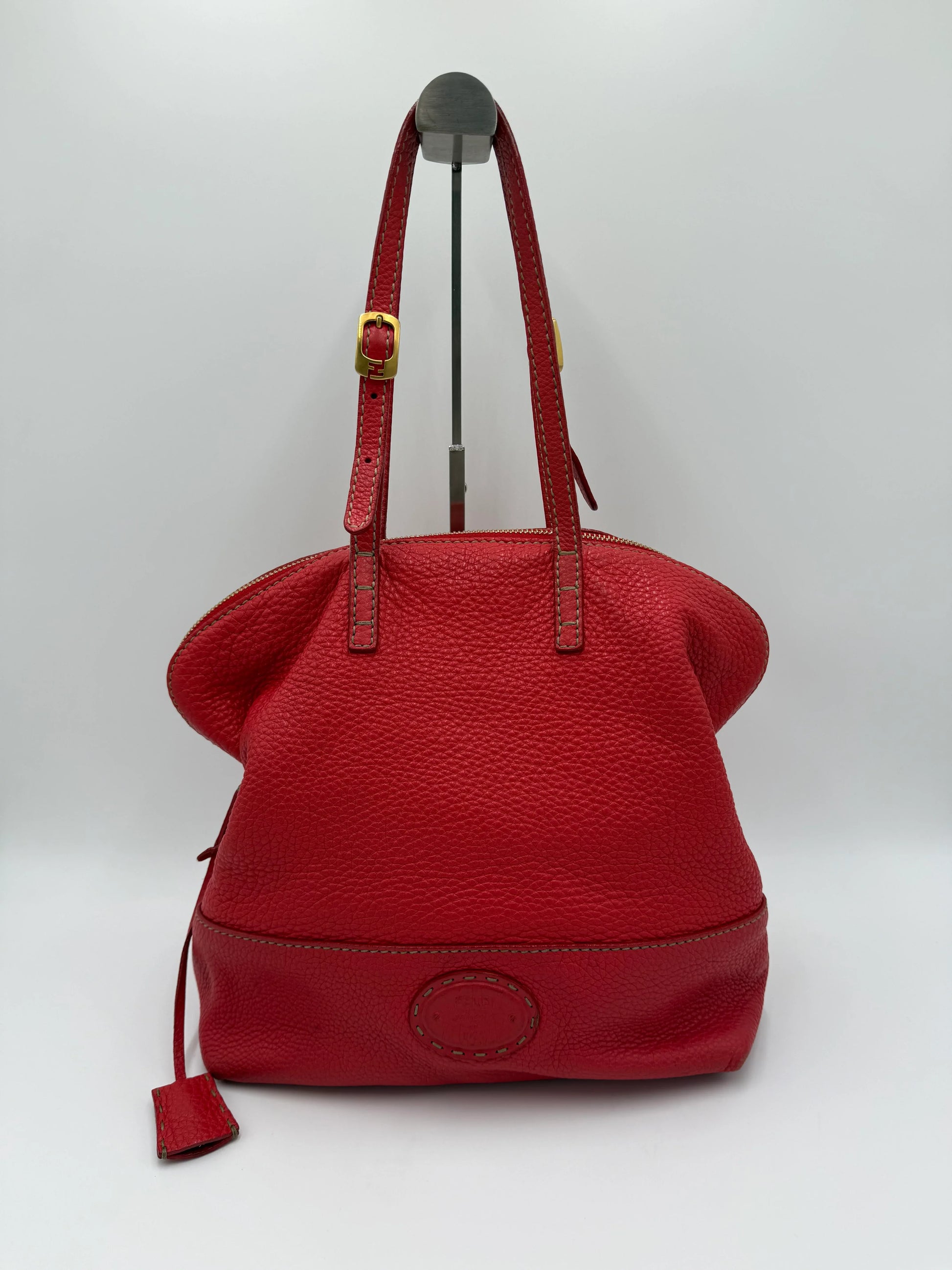Fendi-Borsa-Tote-Selleria-in-Pelle-Martellata-Rosso-Corallo-70377521774916 - Pally Vintage Closet