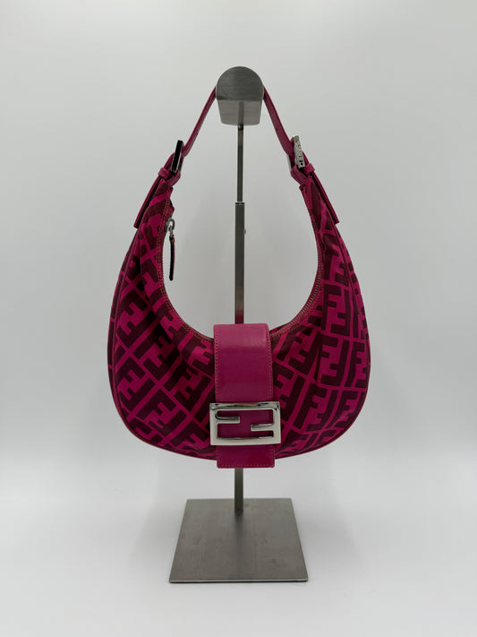 Fendi Borsa a Tracolla Croissant con Logo FF Fucsia - Pally Vintage Closet