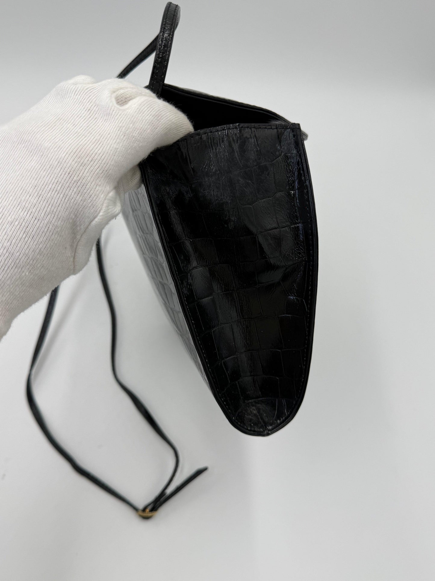 Fendi Borsa a Tracolla Vintage in Pelle Stampata Cocco Nero