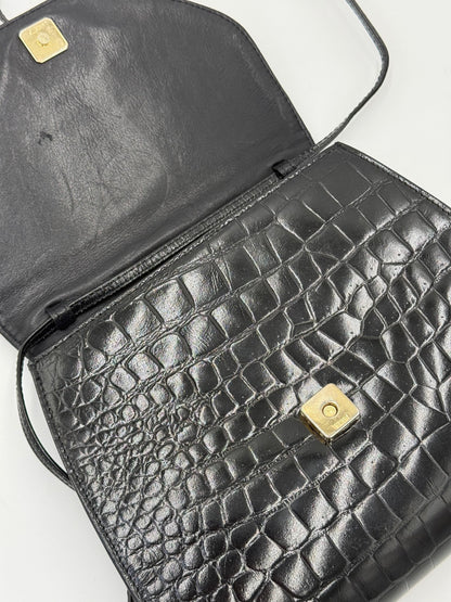 Fendi Borsa a Tracolla Vintage in Pelle Stampata Cocco Nero