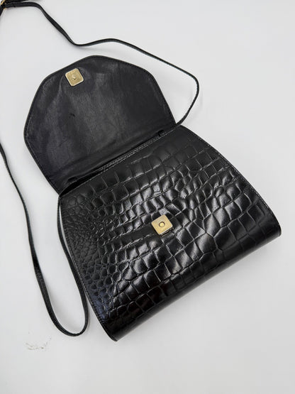 Fendi Borsa a Tracolla Vintage in Pelle Stampata Cocco Nero