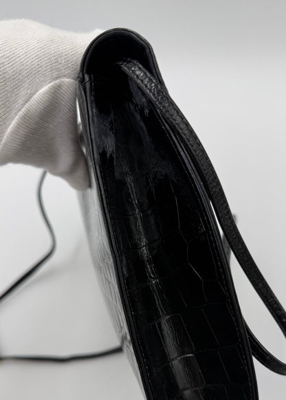 Fendi Borsa a Tracolla Vintage in Pelle Stampata Cocco Nero