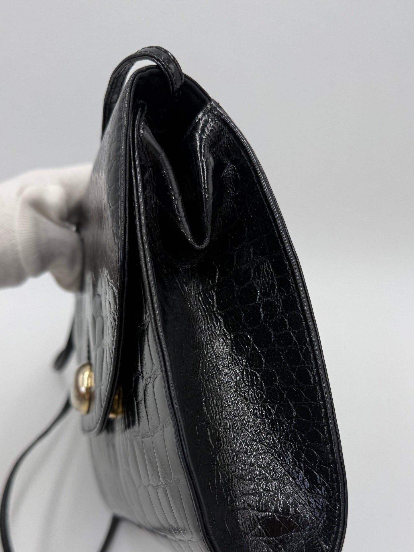 Fendi Borsa a Tracolla Vintage in Pelle Stampata Cocco Nero