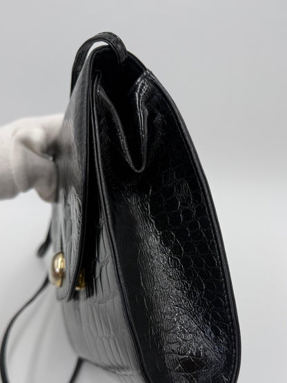 Fendi Borsa a Tracolla Vintage in Pelle Stampata Cocco Nero