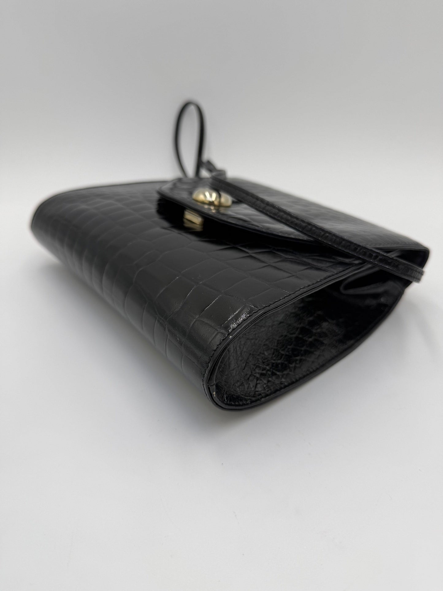 Fendi Borsa a Tracolla Vintage in Pelle Stampata Cocco Nero