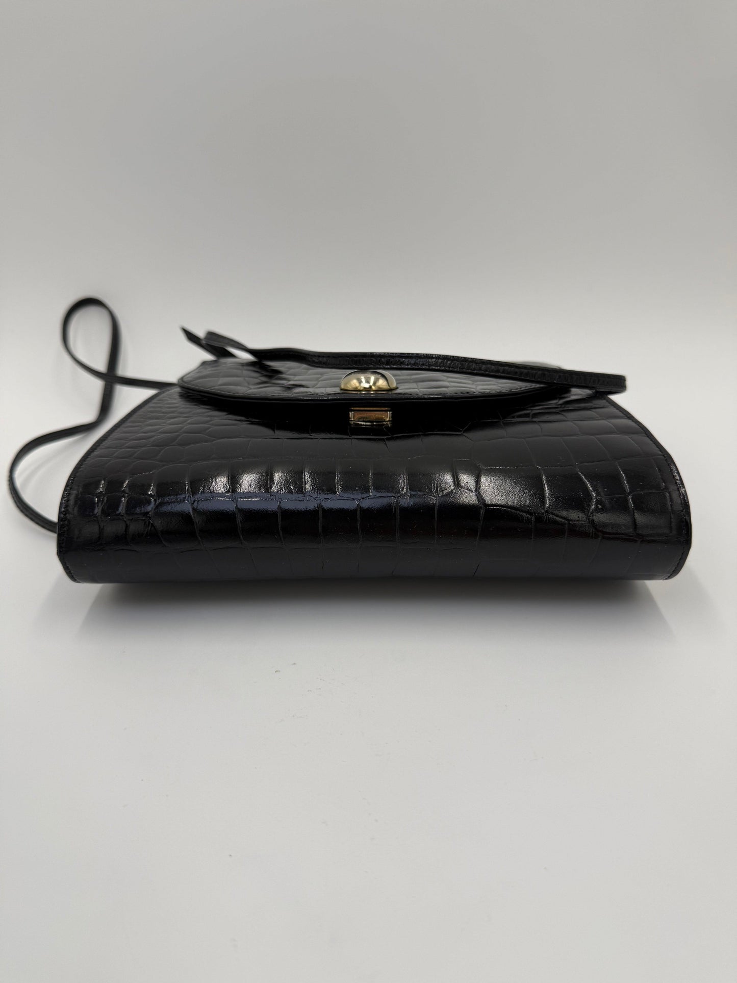 Fendi Borsa a Tracolla Vintage in Pelle Stampata Cocco Nero