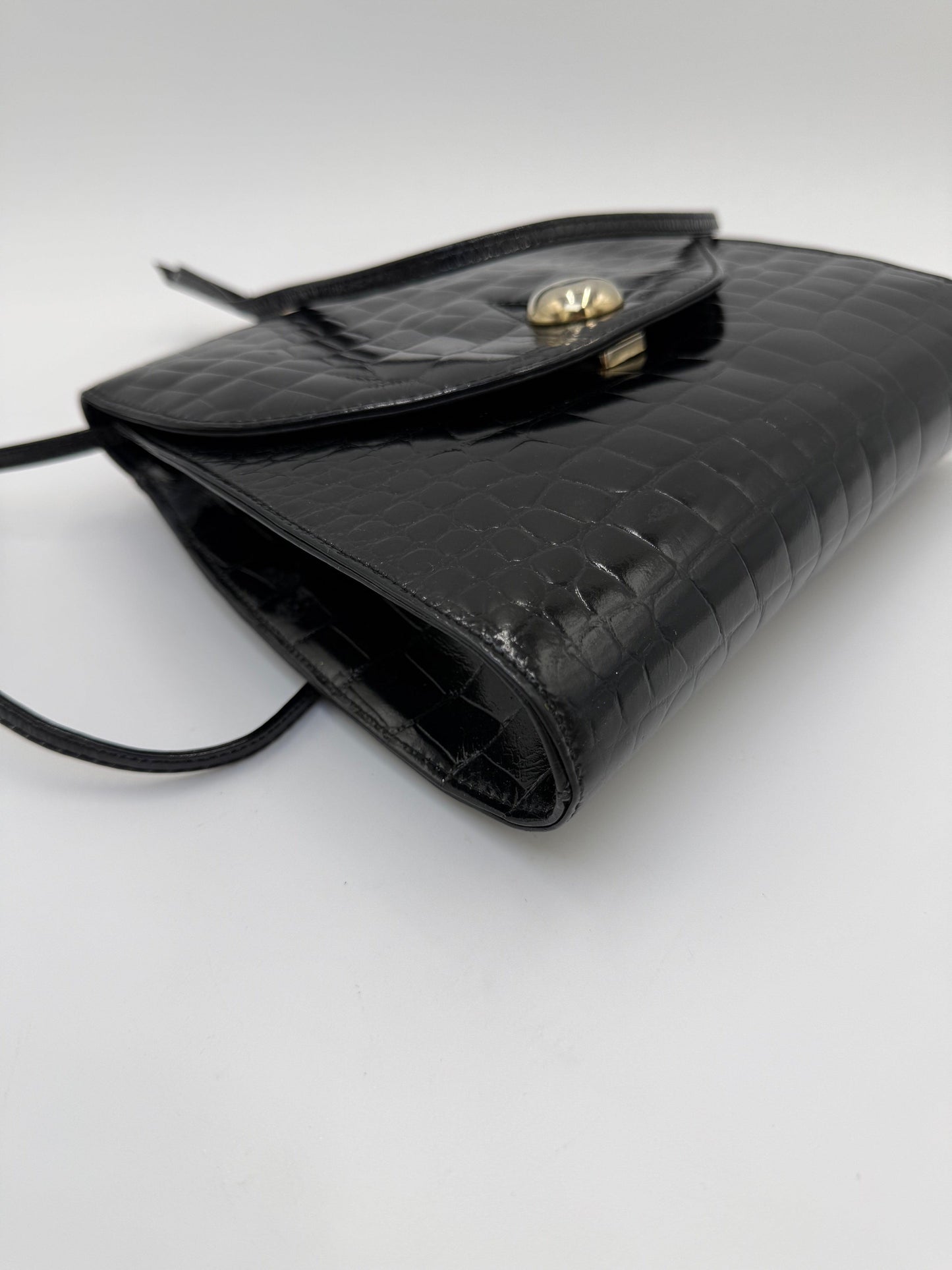 Fendi Borsa a Tracolla Vintage in Pelle Stampata Cocco Nero