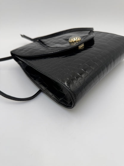 Fendi Borsa a Tracolla Vintage in Pelle Stampata Cocco Nero