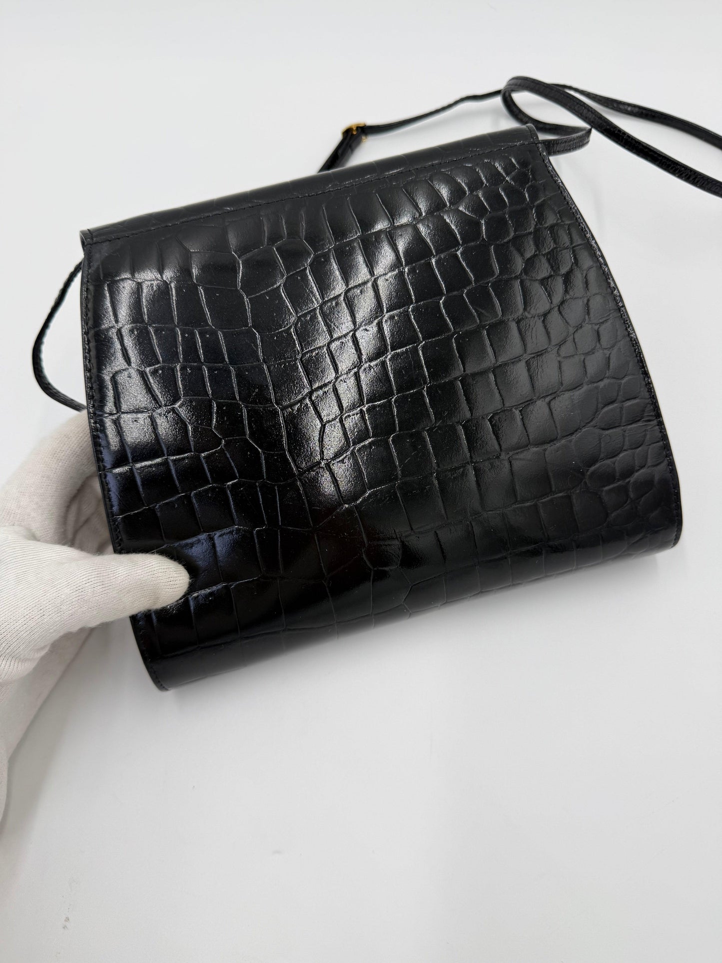 Fendi Borsa a Tracolla Vintage in Pelle Stampata Cocco Nero
