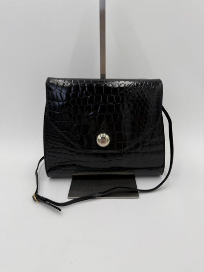 Fendi Borsa a Tracolla Vintage in Pelle Stampata Cocco Nero