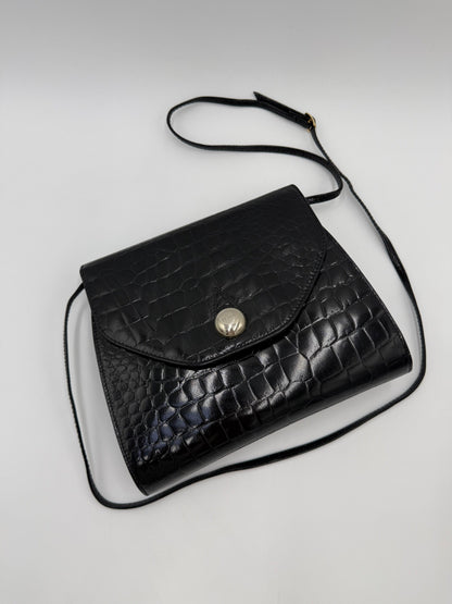 Fendi Borsa a Tracolla Vintage in Pelle Stampata Cocco Nero