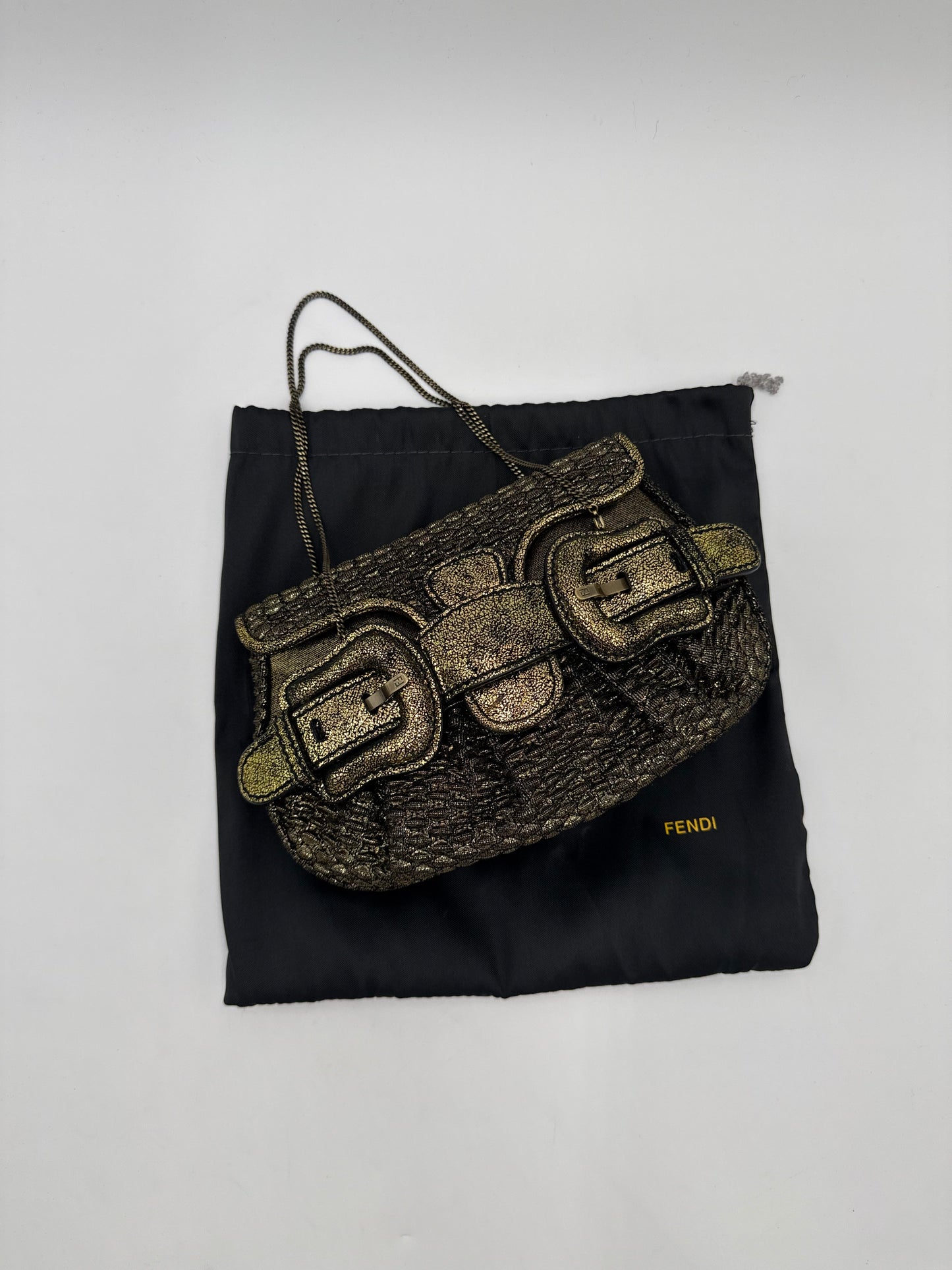Fendi Clutch B. Fendi Mini Vintage by Karl Lagerfeld in Lurex Metallizzato Oro Anticato