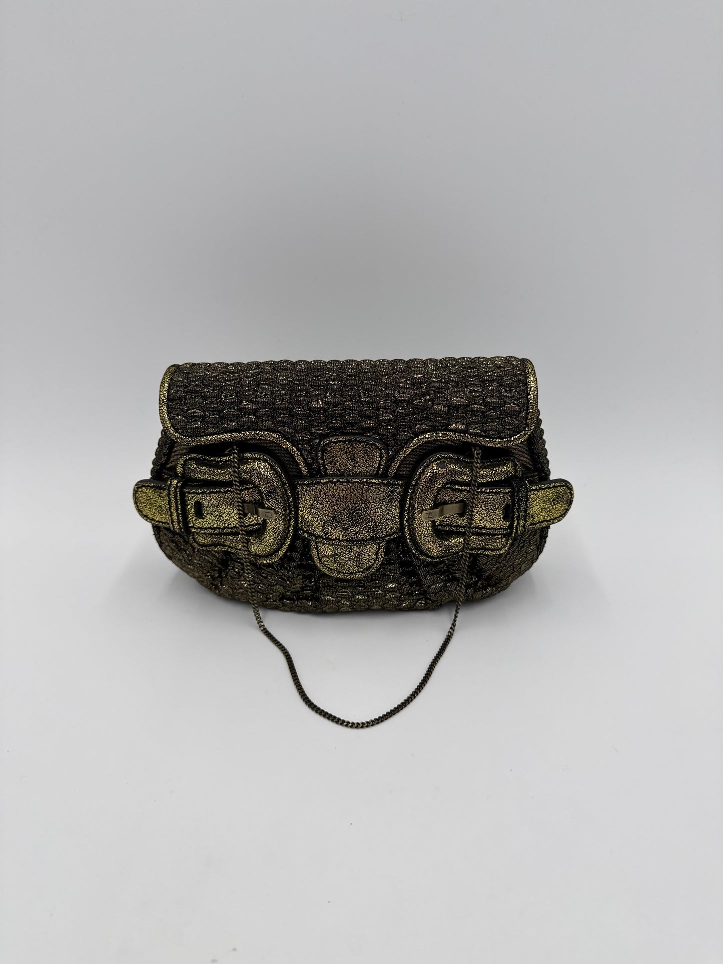 Fendi Clutch B. Fendi Mini Vintage by Karl Lagerfeld in Lurex Metallizzato Oro Anticato
