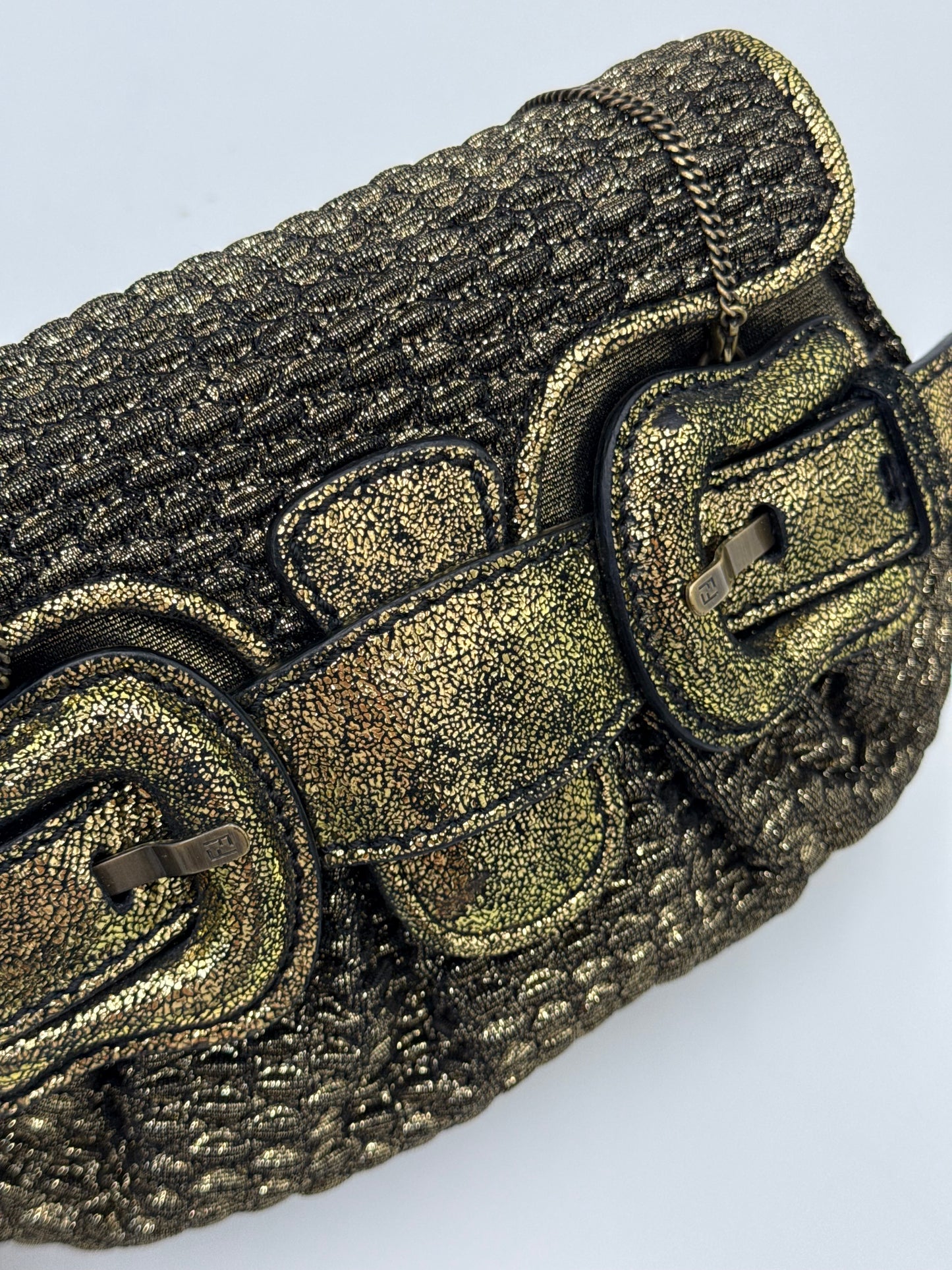 Fendi Clutch B. Fendi Mini Vintage by Karl Lagerfeld in Lurex Metallizzato Oro Anticato