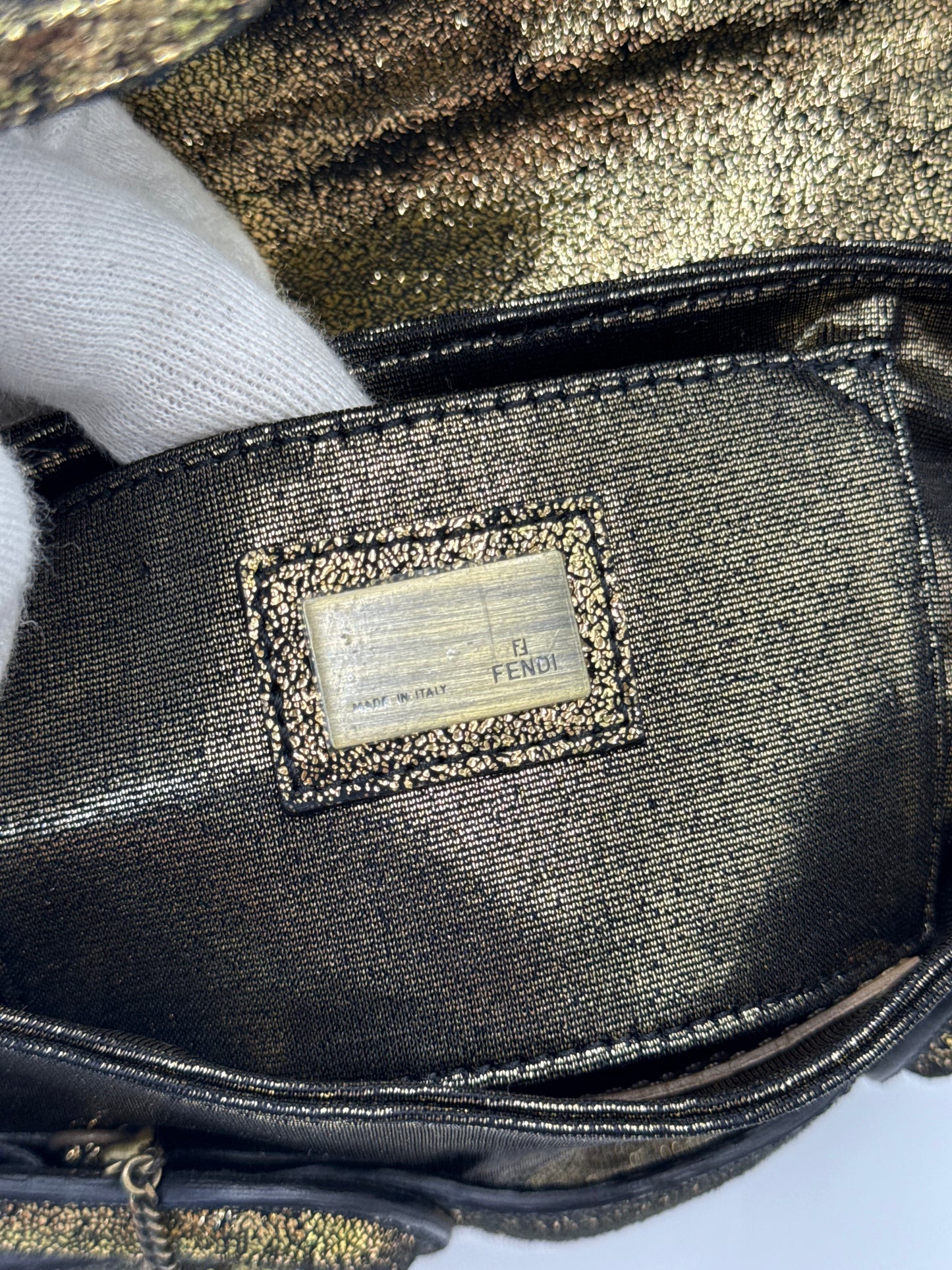Fendi Clutch B. Fendi Mini Vintage by Karl Lagerfeld in Lurex Metallizzato Oro Anticato