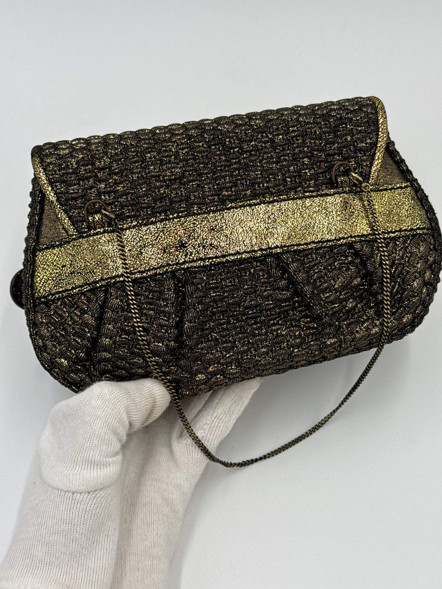 Fendi Clutch B. Fendi Mini Vintage by Karl Lagerfeld in Lurex Metallizzato Oro Anticato
