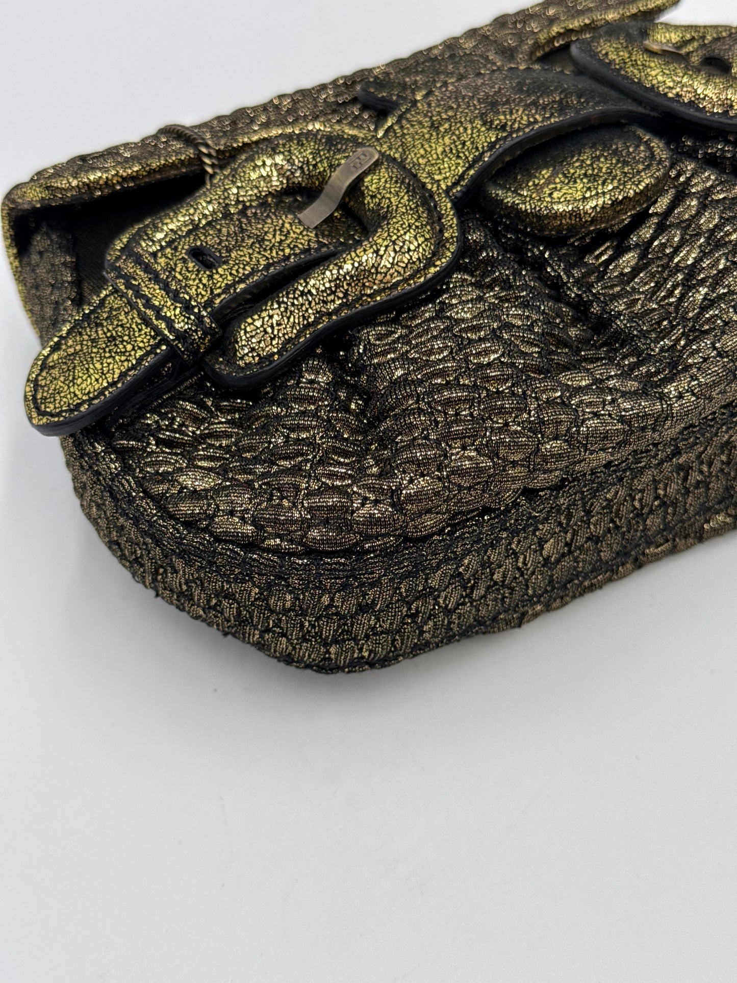 Fendi Clutch B. Fendi Mini Vintage by Karl Lagerfeld in Lurex Metallizzato Oro Anticato