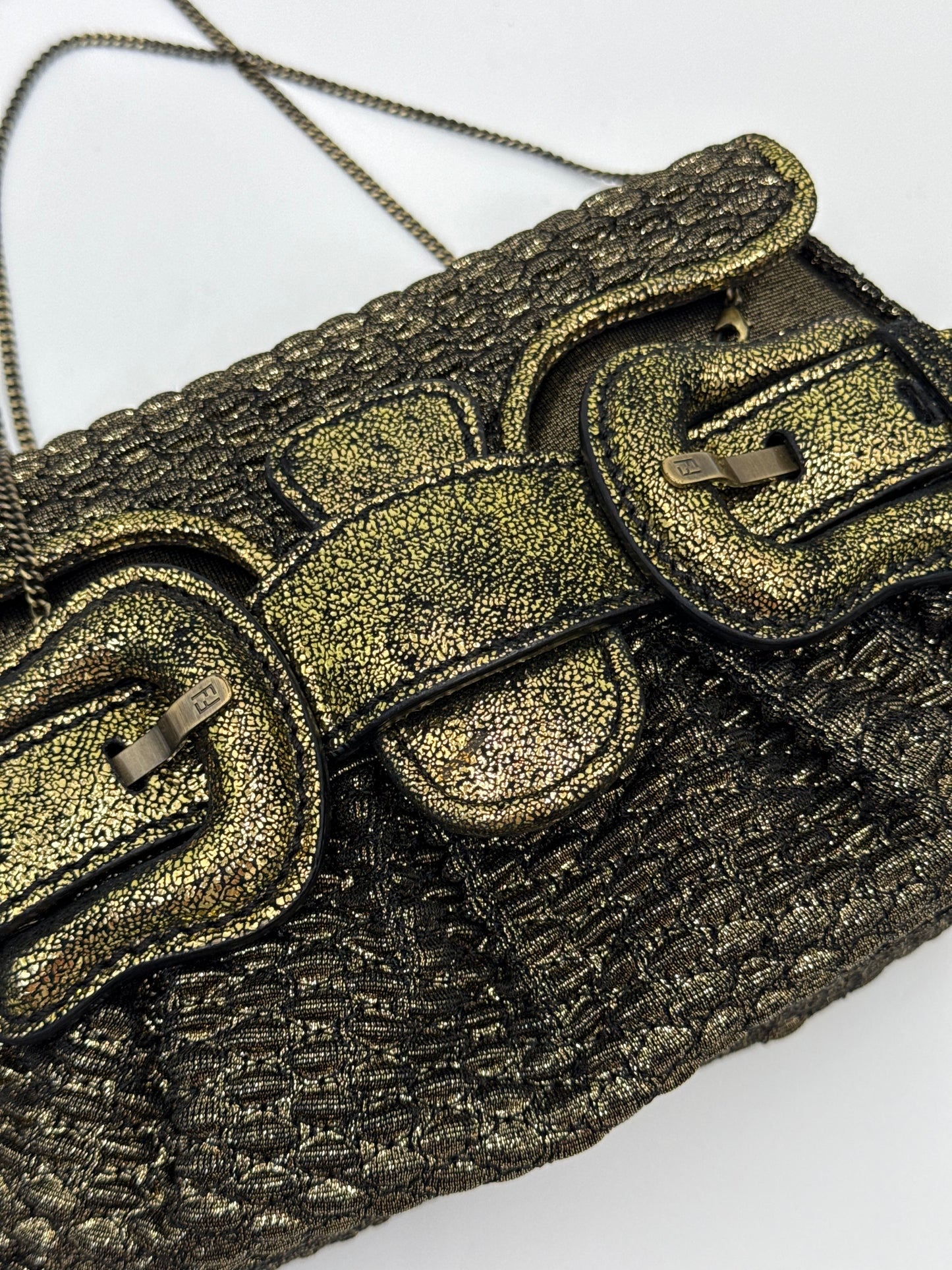 Fendi Clutch B. Fendi Mini Vintage by Karl Lagerfeld in Lurex Metallizzato Oro Anticato