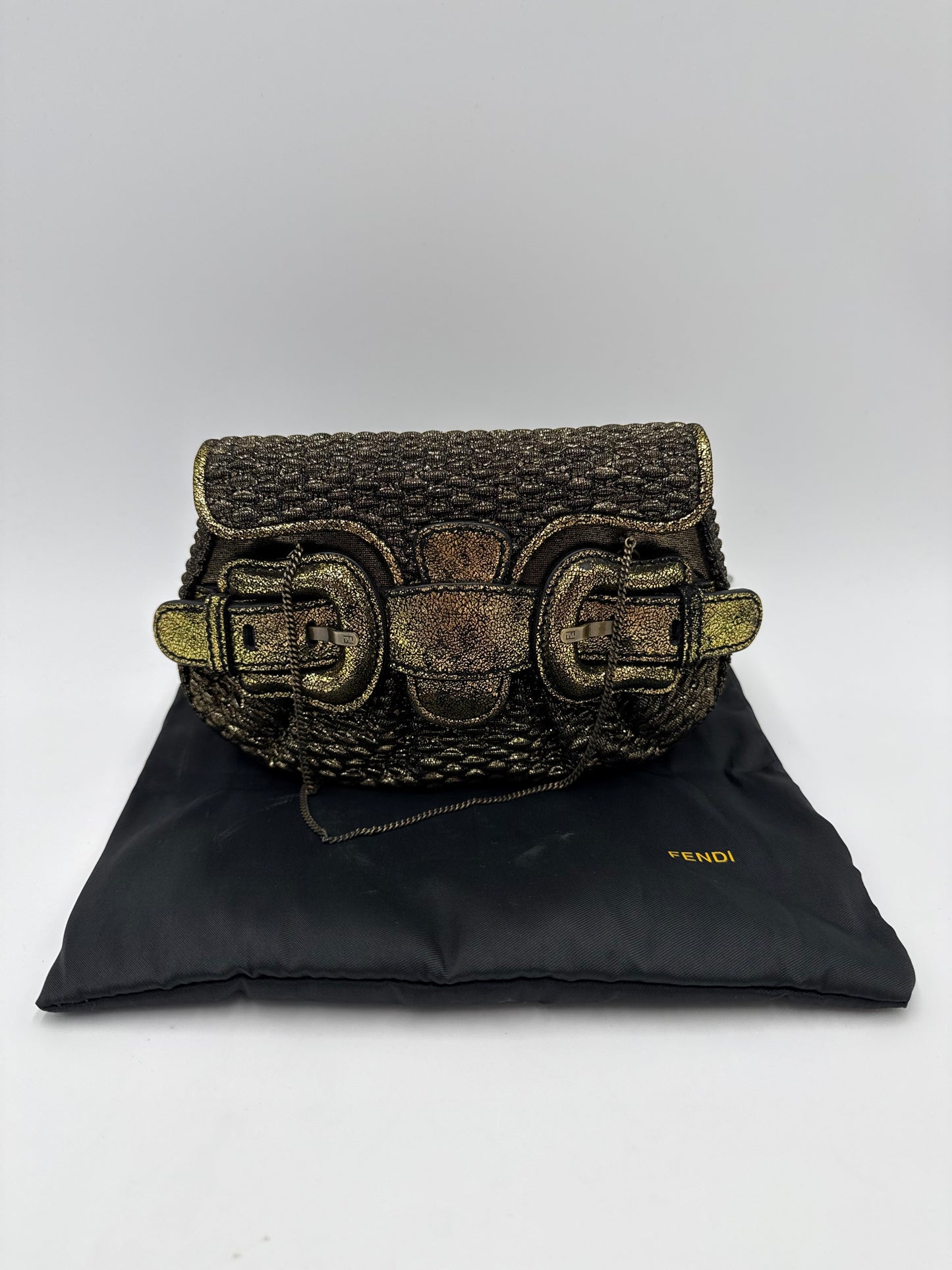 Fendi Clutch B. Fendi Mini Vintage by Karl Lagerfeld in Lurex Metallizzato Oro Anticato