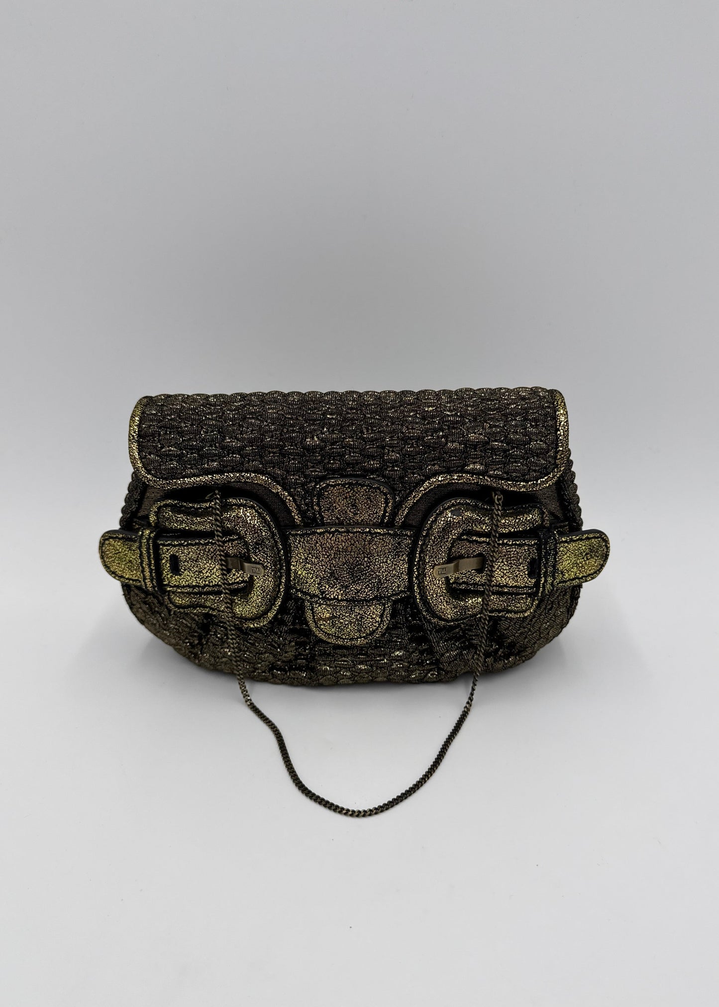 Fendi Clutch B. Fendi Mini Vintage by Karl Lagerfeld in Lurex Metallizzato Oro Anticato