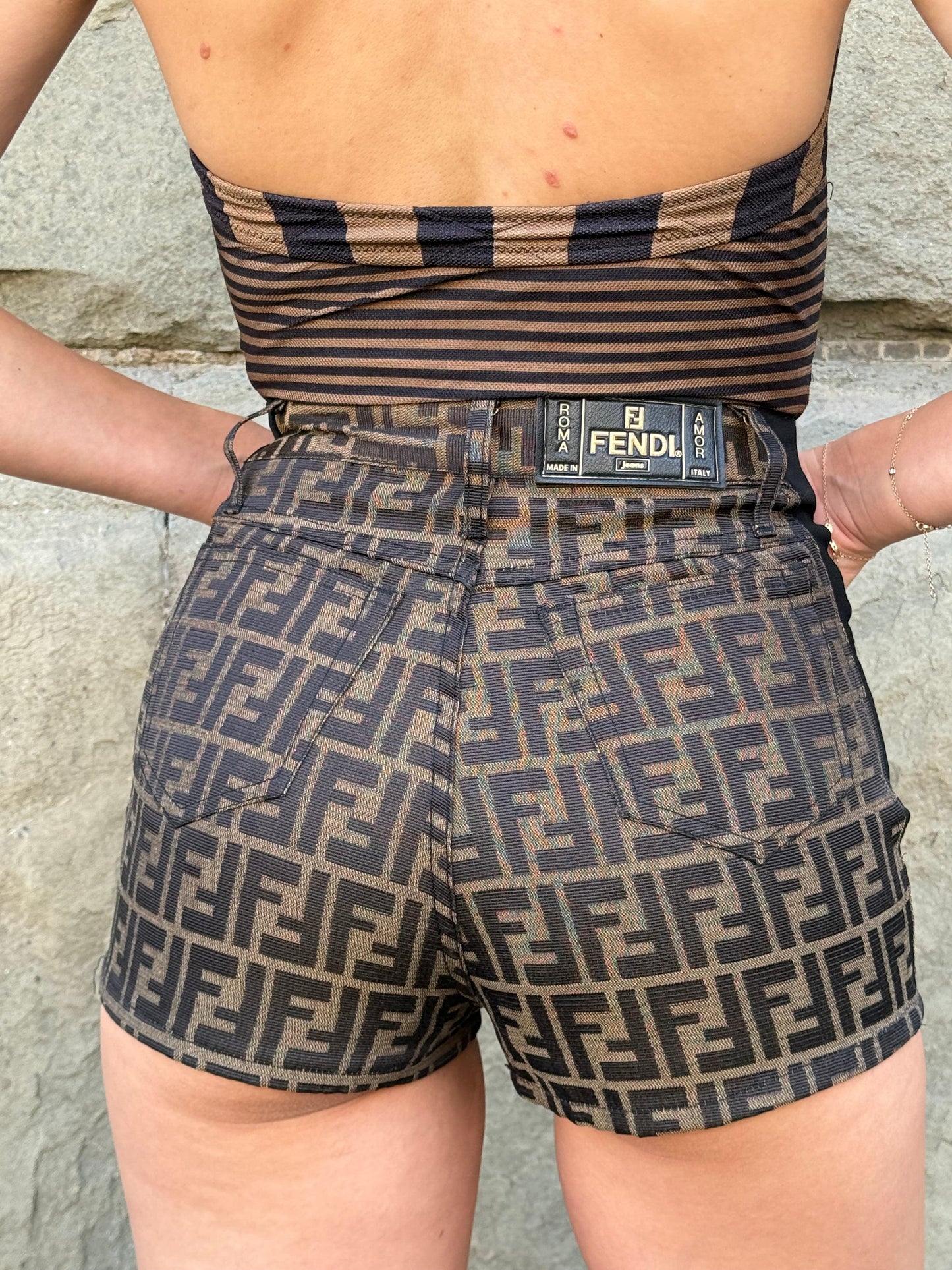 Fendi Jeans Shorts Vintage in Monogram Zucca Marrone - Pally Vintage Closet