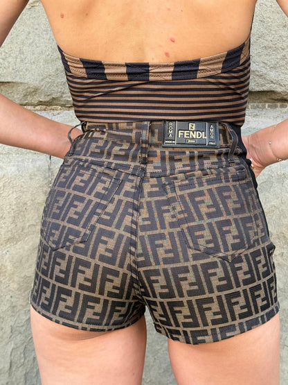 Fendi Jeans Shorts Vintage in Monogram Zucca Marrone - Pally Vintage Closet