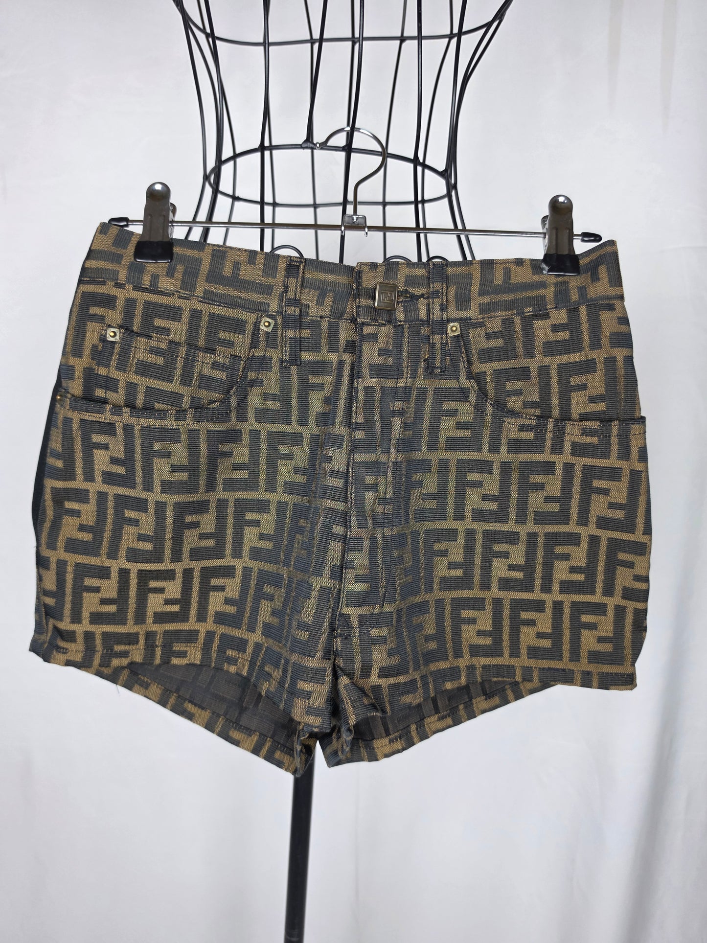 Fendi Jeans Shorts Vintage in Monogram Zucca Marrone - Pally Vintage Closet