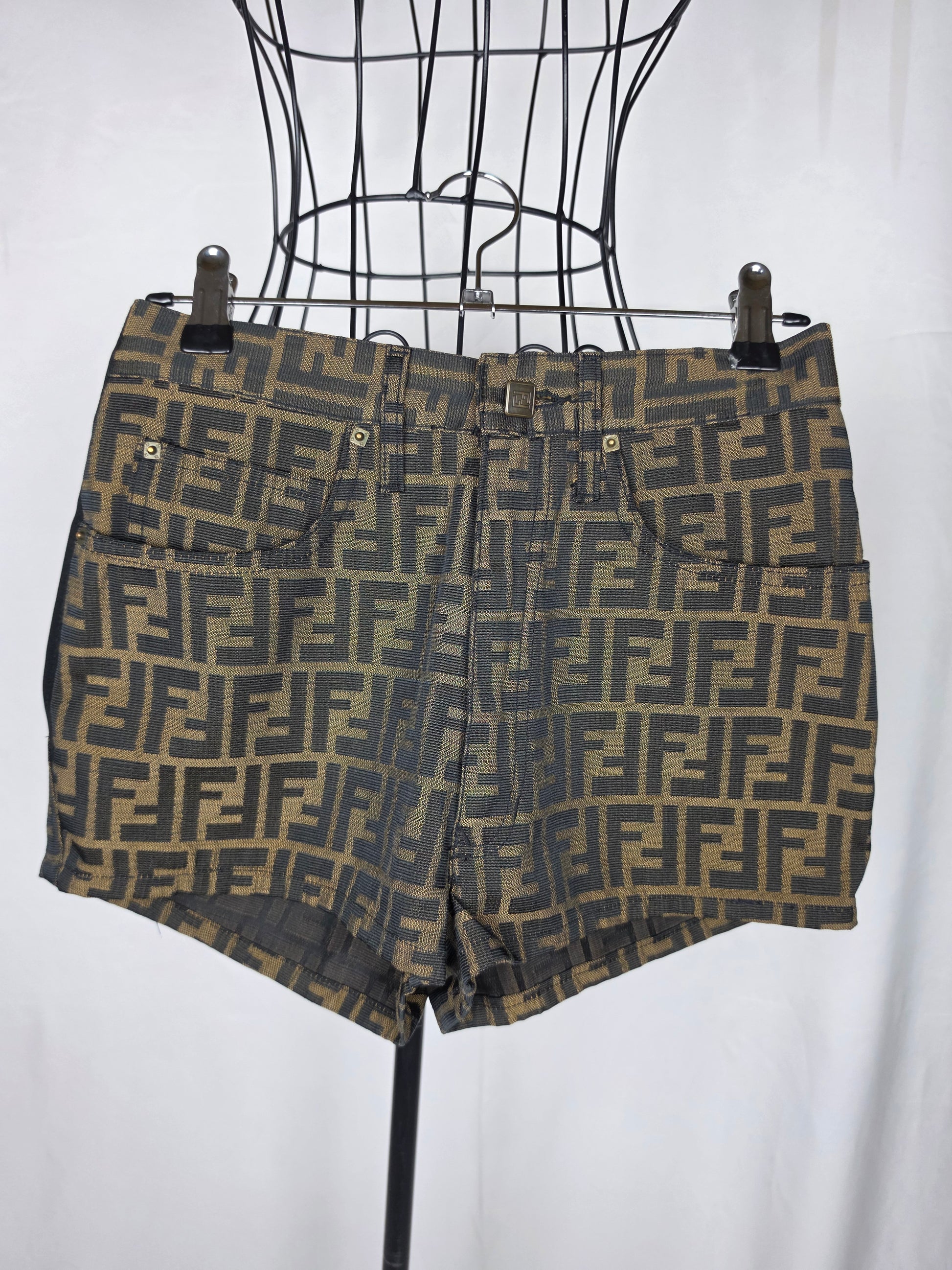 Fendi Jeans Shorts Vintage in Monogram Zucca Marrone - Pally Vintage Closet