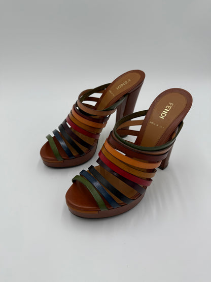 Fendi Mules con Tacco in Pelle Multicolore - Pally Vintage Closet