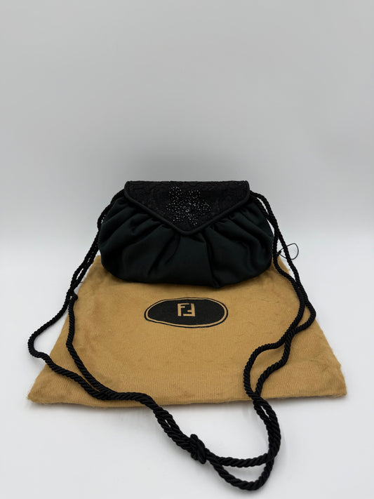 Fendi Pochette Vintage in Seta e Pizzo con Perline Nera - Pally Vintage Closet