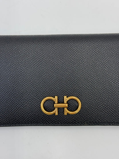 Ferragamo Gancini Long Wallet in Black Textured Leather