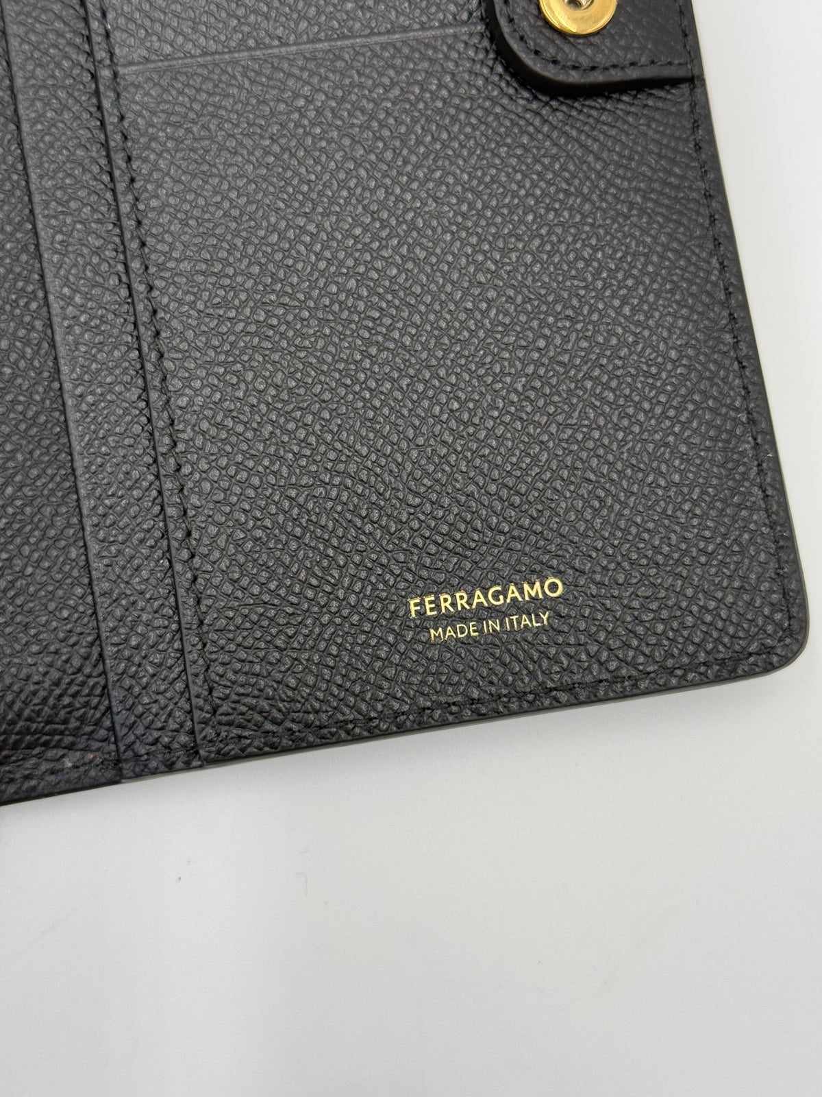Ferragamo Gancini Long Wallet in Black Textured Leather
