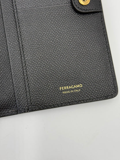 Ferragamo Gancini Long Wallet in Black Textured Leather
