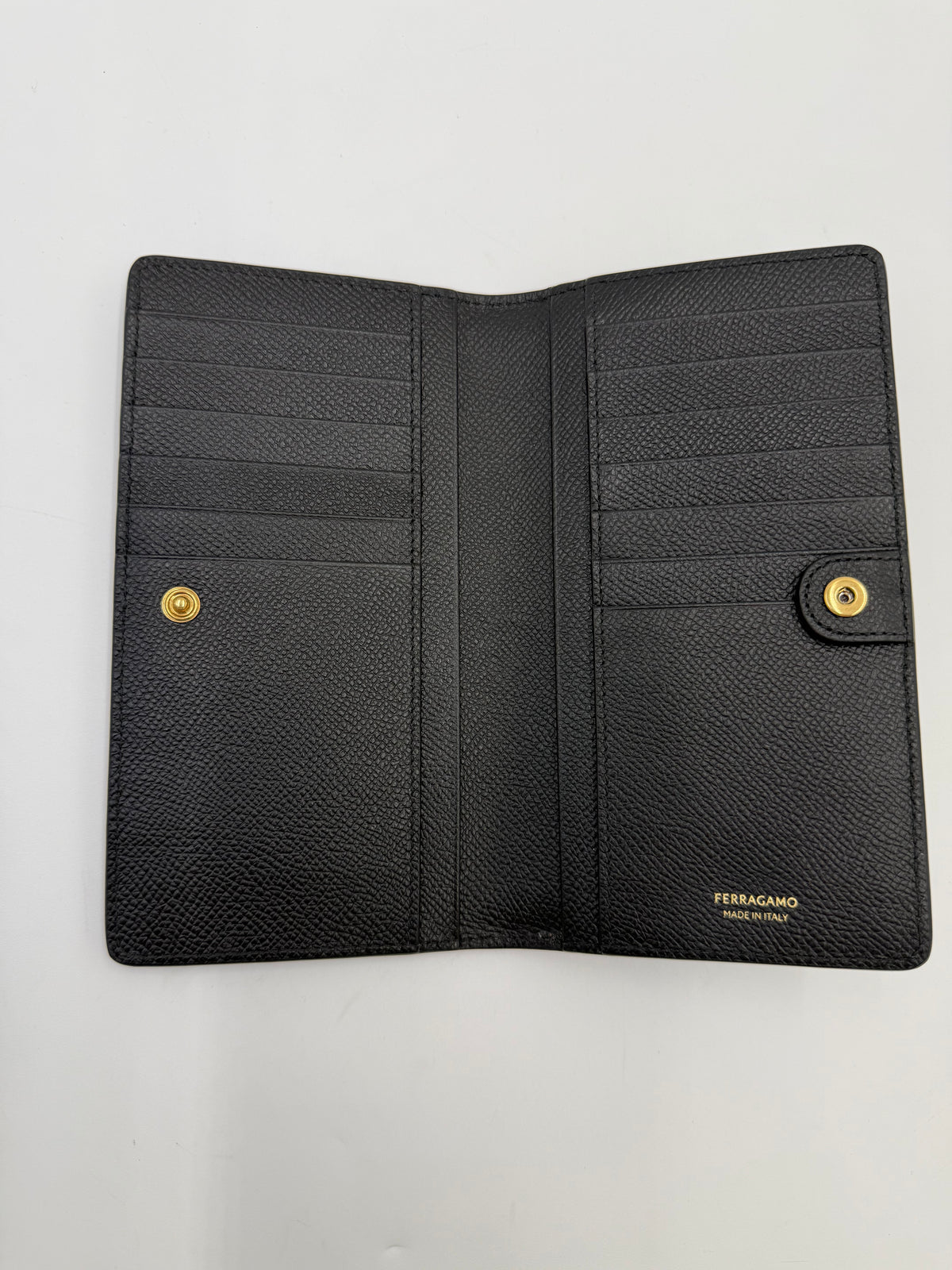 Ferragamo Gancini Long Wallet in Black Textured Leather