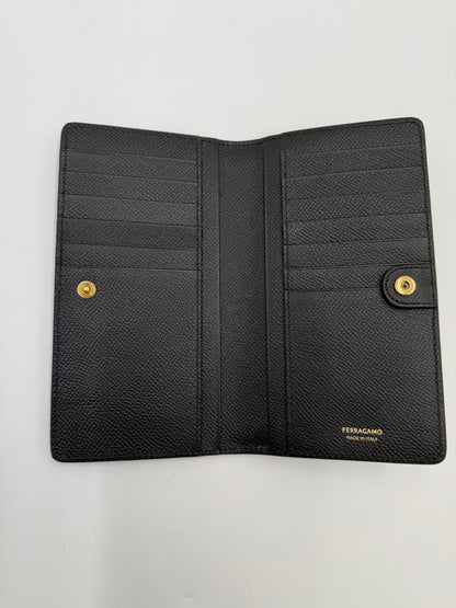 Ferragamo Gancini Long Wallet in Black Textured Leather
