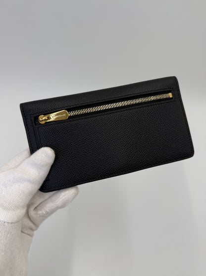 Ferragamo Gancini Long Wallet in Black Textured Leather