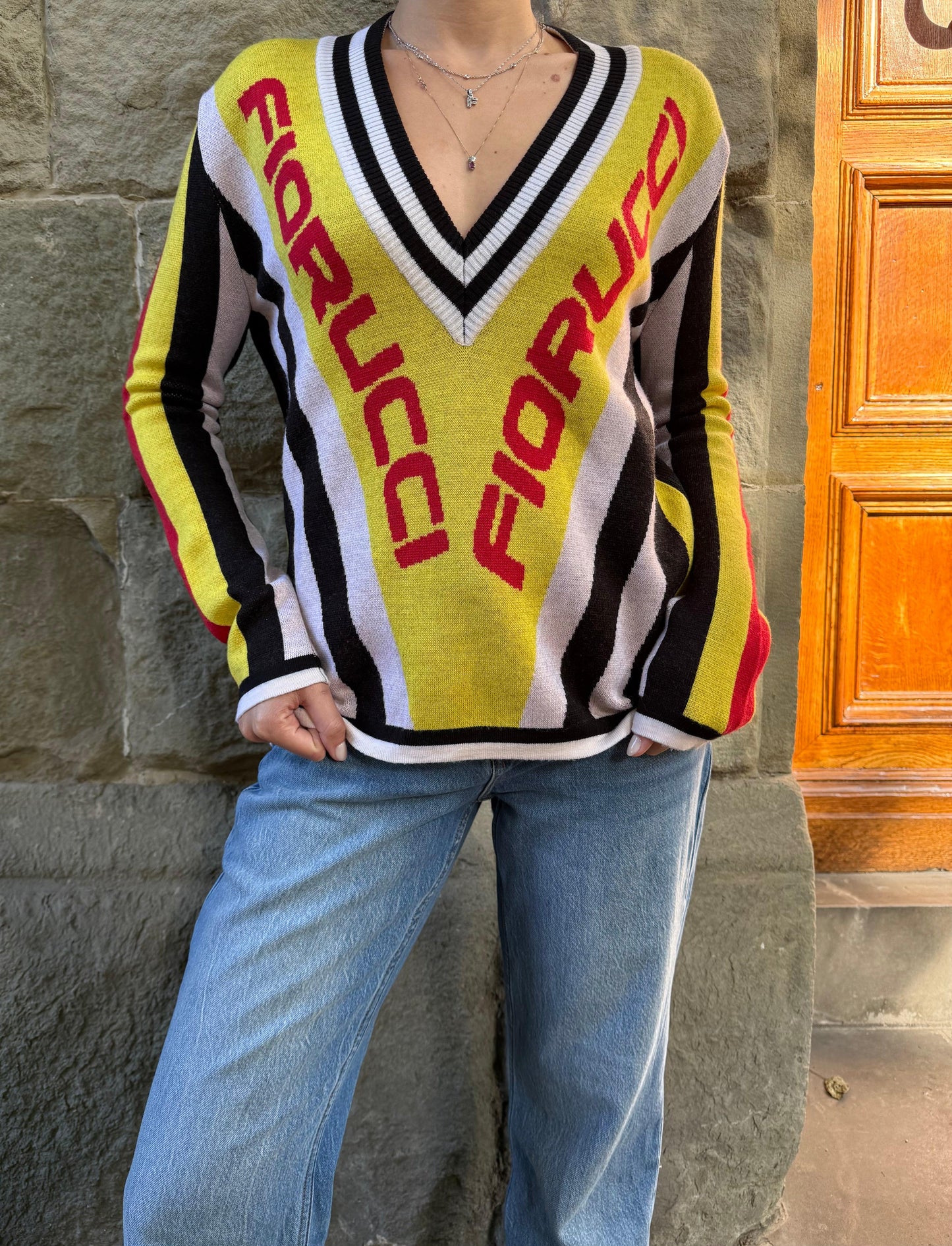 Fiorucci Maglione V-Neck Lana Multicolore - Pally Vintage Closet