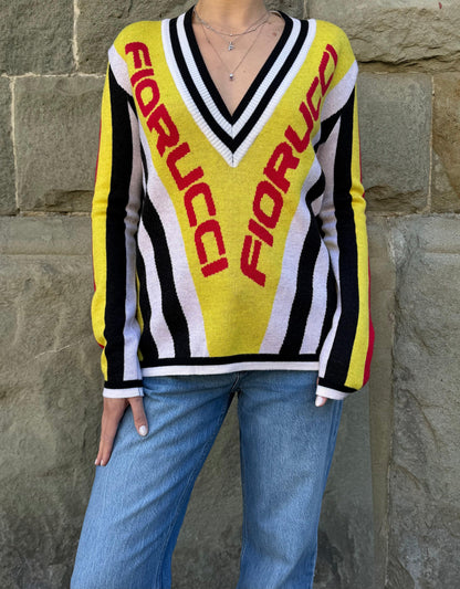 Fiorucci Maglione V-Neck Lana Multicolore - Pally Vintage Closet