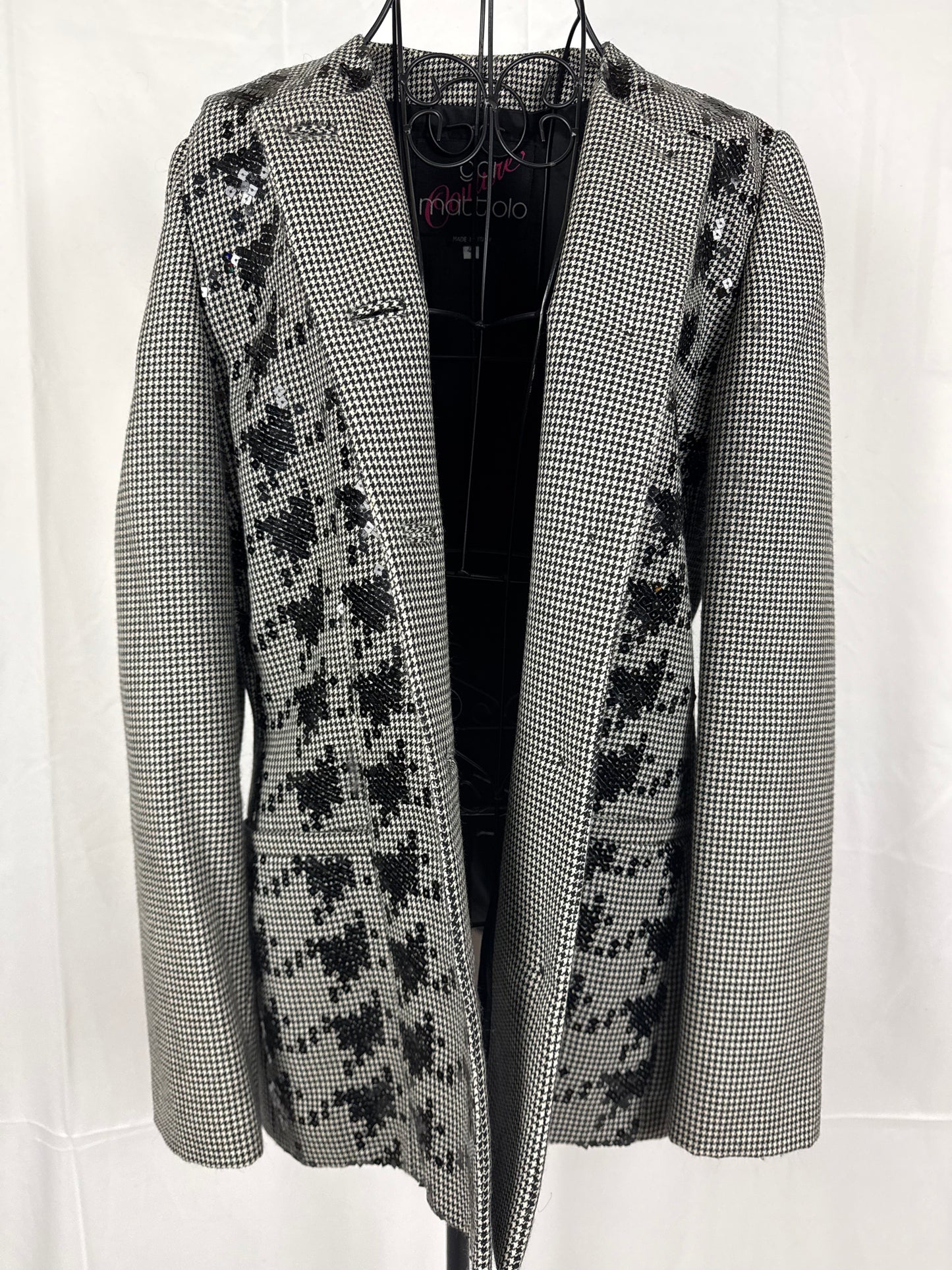 Gai Mattiolo Couture Blazer Vintage Pied-de-Poule e Paillettes Nero e Bianco - Pally Vintage Closet
