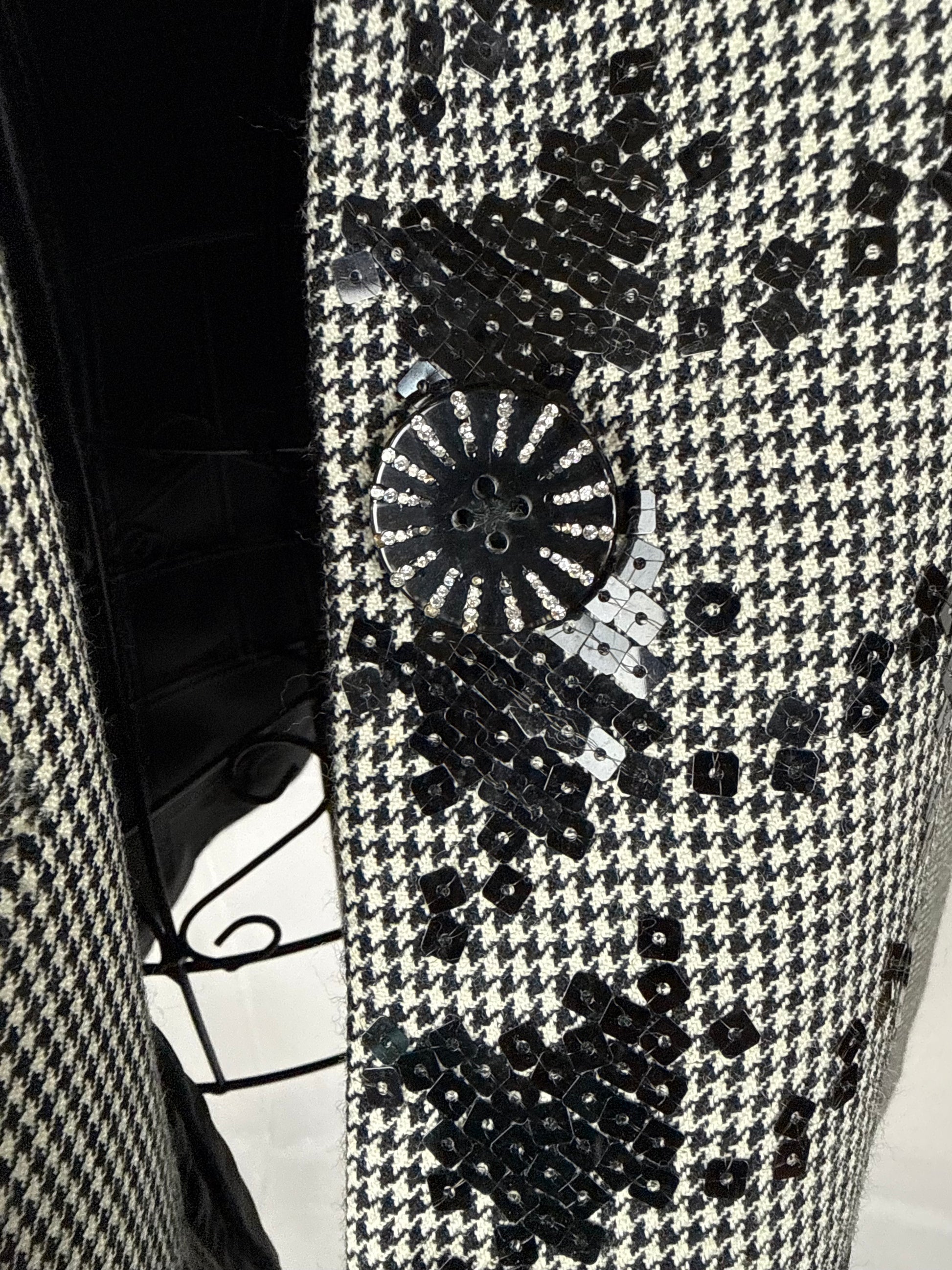 Gai Mattiolo Couture Blazer Vintage Pied-de-Poule e Paillettes Nero e Bianco - Pally Vintage Closet