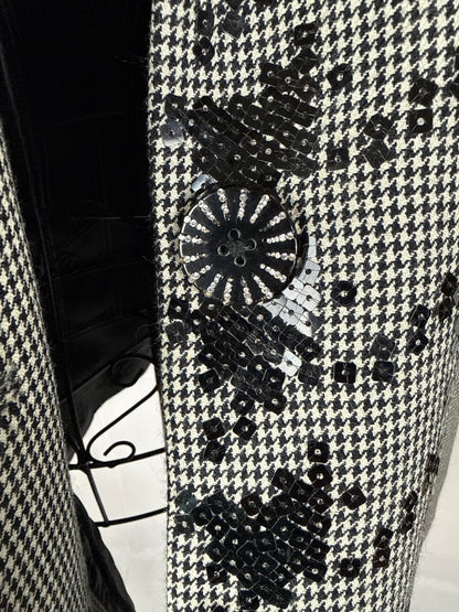 Gai Mattiolo Couture Blazer Vintage Pied-de-Poule e Paillettes Nero e Bianco - Pally Vintage Closet