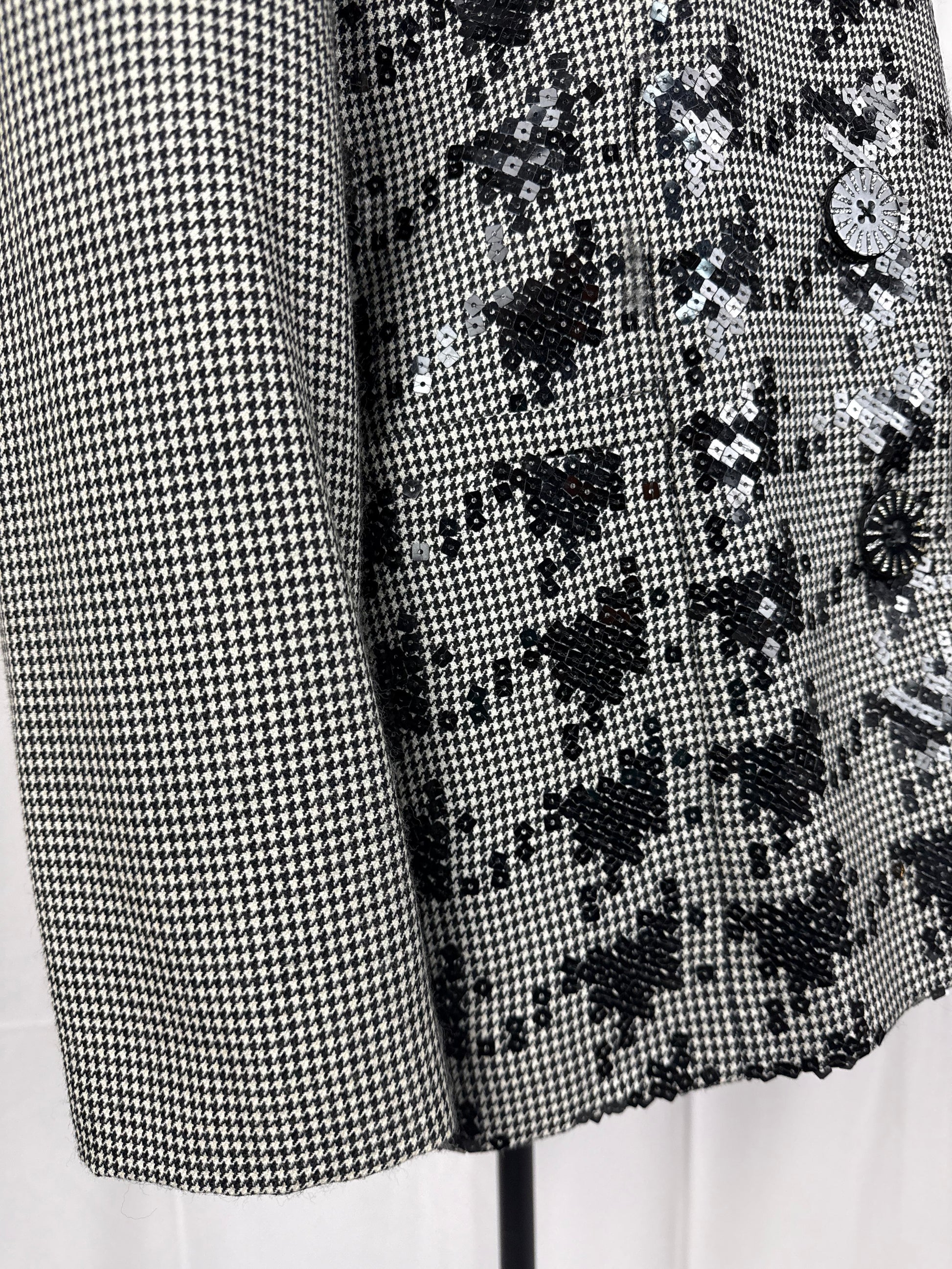 Gai Mattiolo Couture Blazer Vintage Pied-de-Poule e Paillettes Nero e Bianco - Pally Vintage Closet