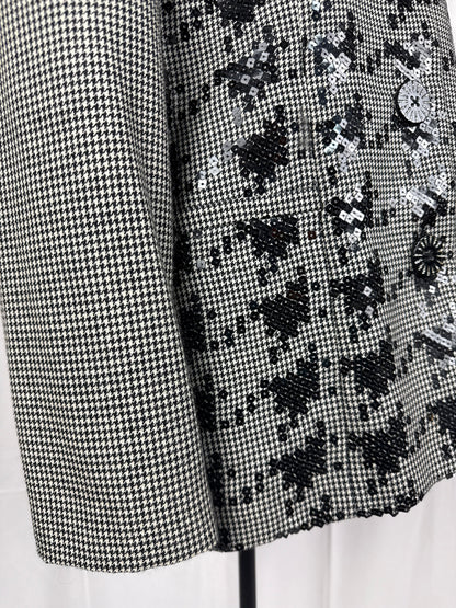 Gai Mattiolo Couture Blazer Vintage Pied-de-Poule e Paillettes Nero e Bianco - Pally Vintage Closet