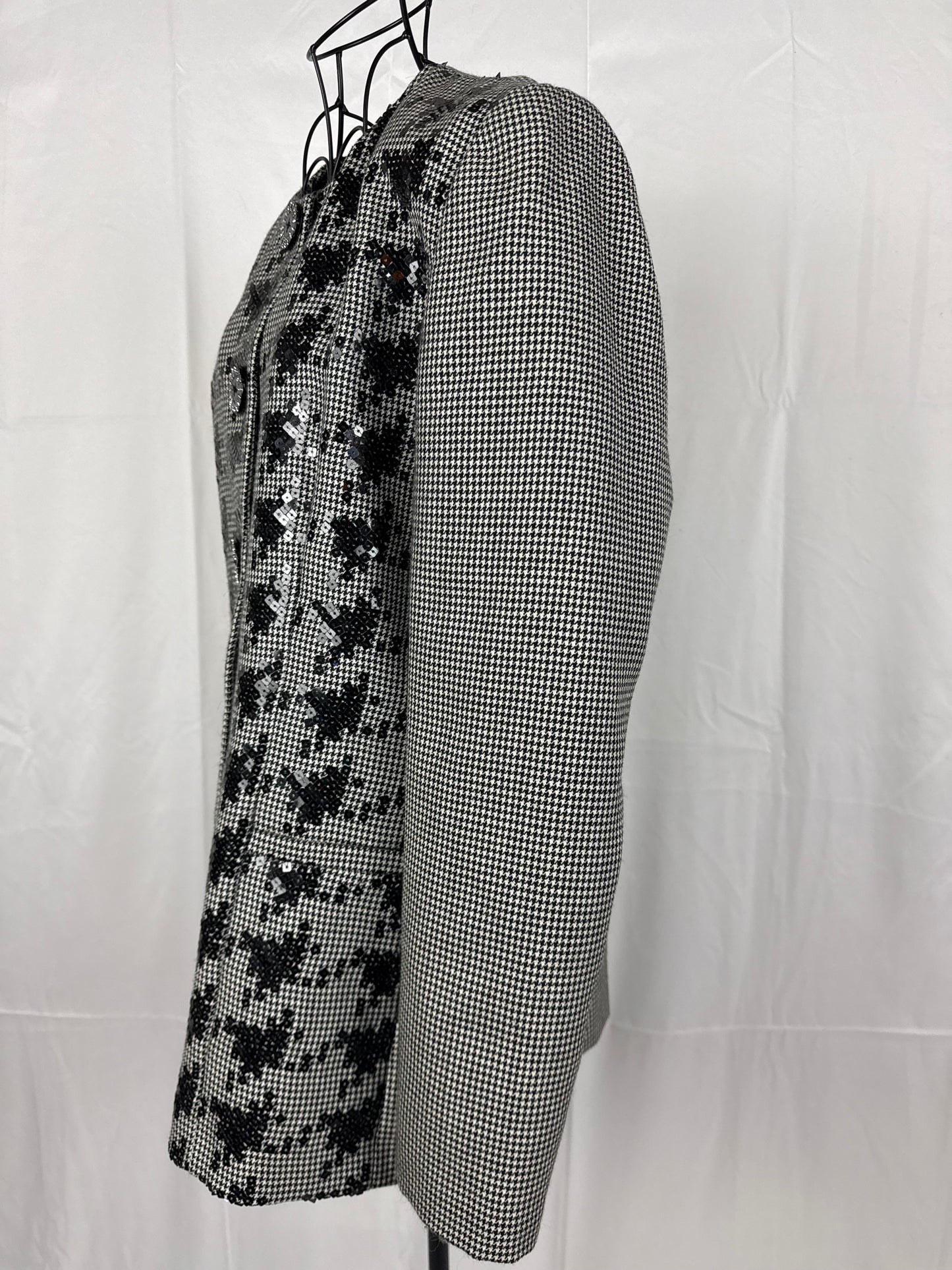 Gai Mattiolo Couture Blazer Vintage Pied-de-Poule e Paillettes Nero e Bianco - Pally Vintage Closet