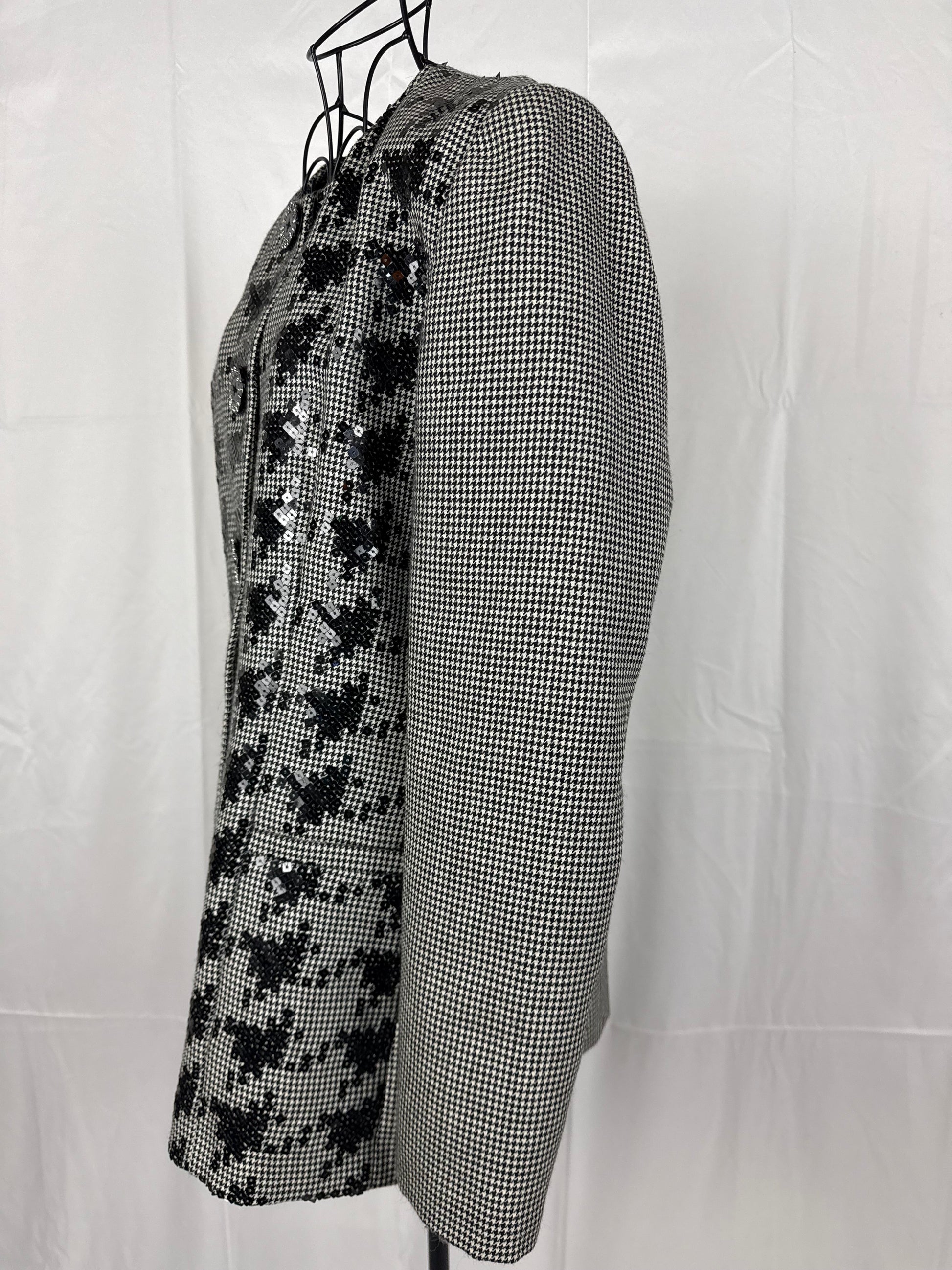 Gai Mattiolo Couture Blazer Vintage Pied-de-Poule e Paillettes Nero e Bianco - Pally Vintage Closet