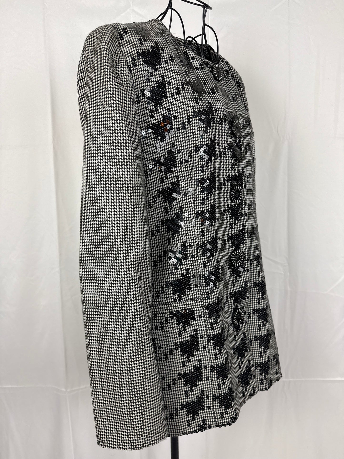 Gai Mattiolo Couture Blazer Vintage Pied-de-Poule e Paillettes Nero e Bianco - Pally Vintage Closet