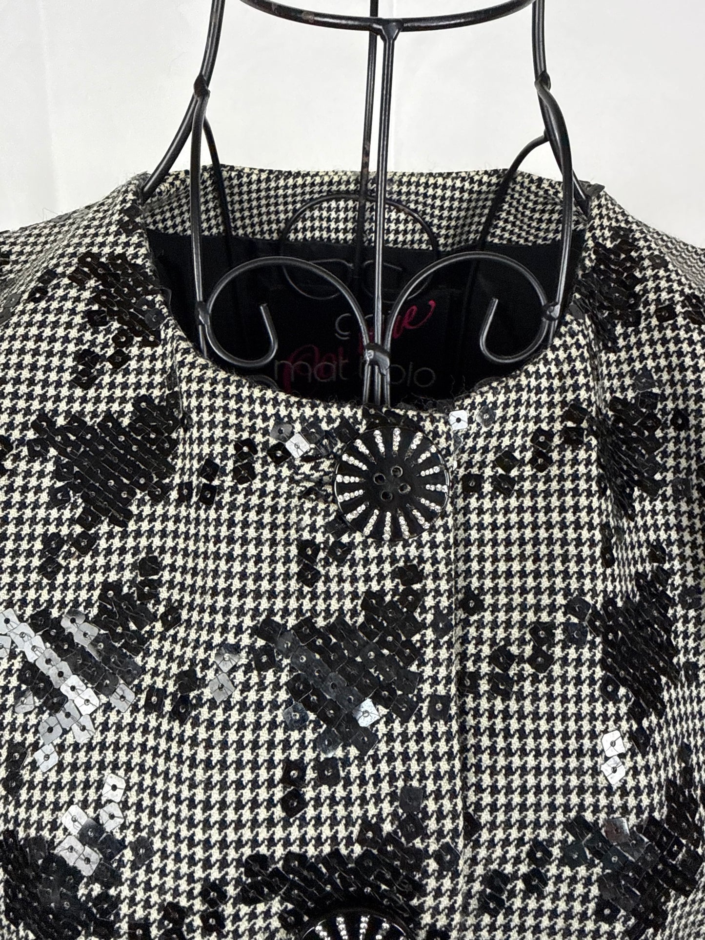 Gai Mattiolo Couture Blazer Vintage Pied-de-Poule e Paillettes Nero e Bianco - Pally Vintage Closet